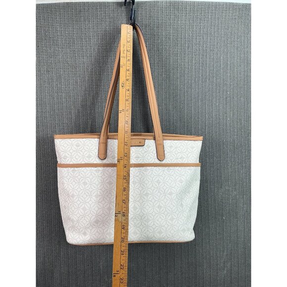 Rosetti Beige & Tan Tote Bag With Geometric Pattern & Matching Pouch - Picture 7 of 13